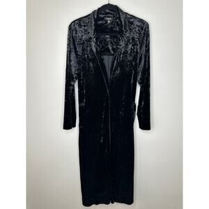 Arrive Black Velour Front Button Long Sleeve Tie Waist Midi Dress Small